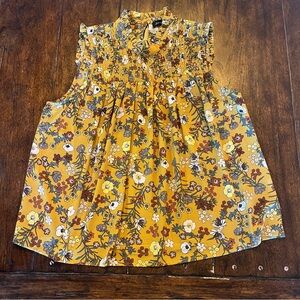 Jasmine & Juliana Yellow Floral Sleeveless Smocked Ruffle Blouse L